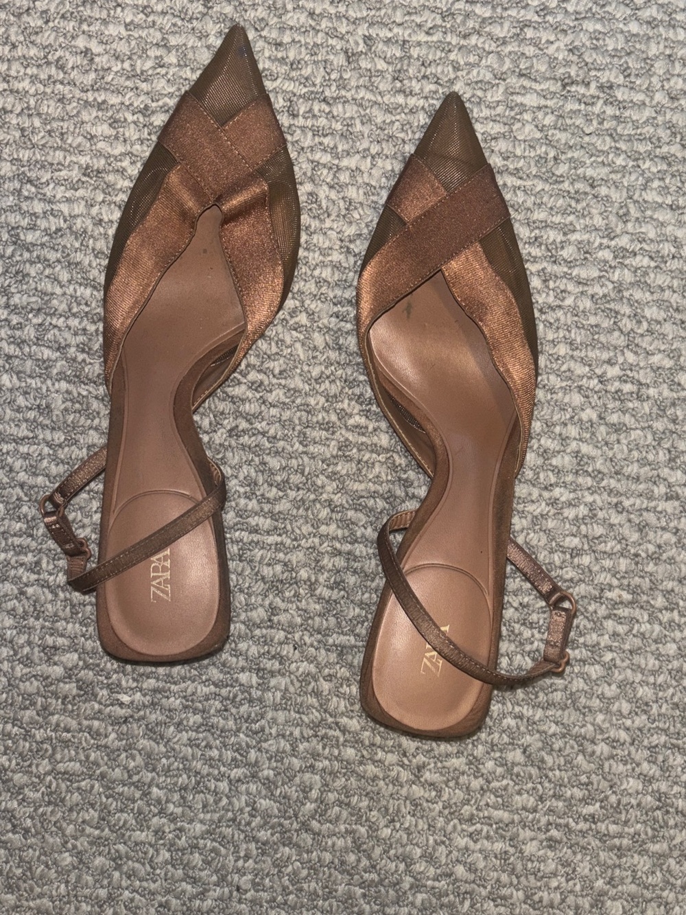 Zara Metallic Copper Pointed Slingback Mules